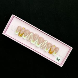 Parche de <span class=keywords><strong>Uñas</strong></span> Francés Acrílico Hecho a Mano, 10 Diamantes de Imitación, <span class=keywords><strong>Uñas</strong></span> Decoradas Elegantes para Mujer, <span class=keywords><strong>Uñas</strong></span> Prensadas con <span class=keywords><strong>Manicura</strong></span> Completa - Product Image 5