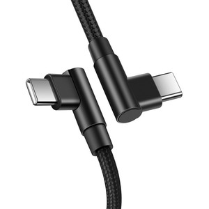 60W Nylon USB-<strong>C</strong> Fast Charging Cable 0.3m 1m 2m 90 Degree L-Shaped Right &amp; Left Angle Power Charger with Braid <strong>Shielding</strong> - Product Image 5