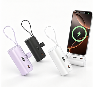 พาวเวอร์แบงค์แบบแคปซูล 5000mAh พร้อมสายชาร์จในตัวและปลั๊ก Type-C เครื่องชาร์จพกพาขนาดกะทัดรัดพร้อมไฟแสดงสถานะแบตเตอรี่ - Product Image 1