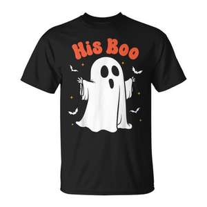 His Boo Ghost <b>Halloween</b> <b>T</b>-<b>Shirt</b> Black <b>Adult</b> Unisex Spooky Design - Product Image 1