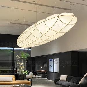 Lustre ovale moderne en tissu, lumière LED pour salon, salle à manger, hall d'hôtel, couleur blanche - Product Image 2