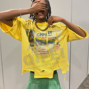 Custom <strong>Clothing</strong> <strong>Manufacturer</strong> Y2k Tshirt Patchwork Cut and Sew Distressed t Shirt Streetwear Boxy Cropped Panel Tee for Men - Product Image 2