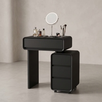 Table de maquillage noire minimaliste moderne, gain de place, avec tiroirs et armoire latérale, meubles de chambre à coucher