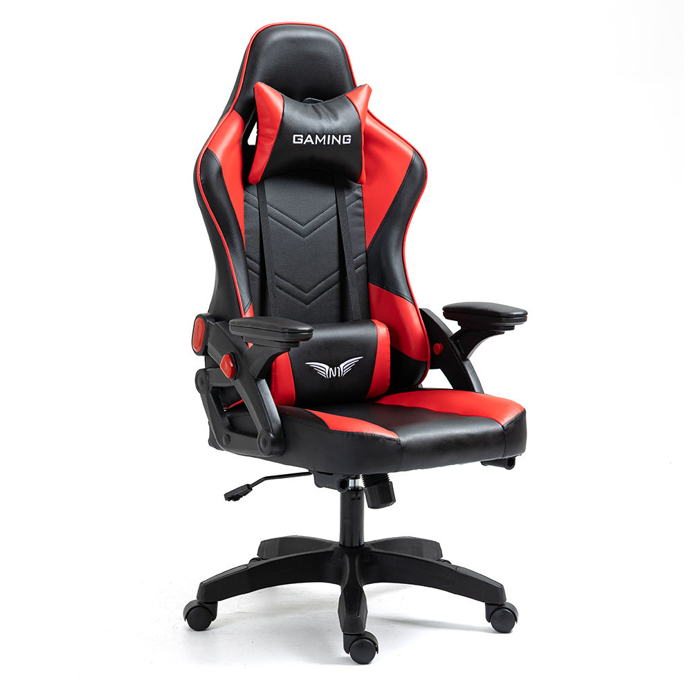New Model Red Customized logo Synthetic Leather Adjustable Height Revolving Gear Gaming Chairr