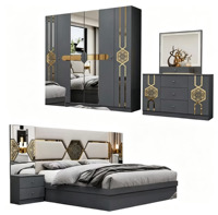 Ensemble de chambre à coucher Runwood de luxe moderne en bois massif, lit double avec rangement et tiroirs pour la maison, l'hôtel, l'appartement ou la villa