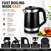 Bouilloire Électrique Texture Diamant 2,3L 1500W Acier Inoxydable Chauffe-Eau Noir avec Accents Argentés Prise UE Vente en Gros OEM