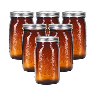 Factory Supply16Oz 32Oz 64Oz Amber Empty Mason Jar Honey Glass Bottle Mason Jar