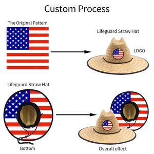Printed Underbrim Natural Straw <b>Hat</b> Wide Brim UV Protection Beach Sun <b>Hat</b> with Custom Logo Adjustable Chin Strap for Outdoor - Product Image 5