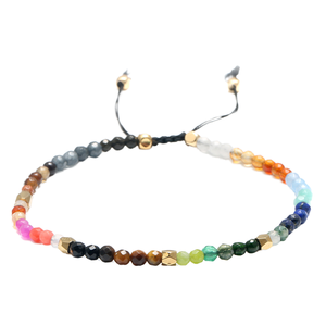 Bracelet porte-bonheur chakra, pierre précieuse, perles arc-en-ciel, cristal de 3 mm, strass, tissé à la main, plaqué or, style bohème, unisexe - Product Image 1