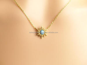 Collier soleil en argent sterling 925 avec pierres précieuses lapis-lazuli Pendentif plaqué or - Product Image 3