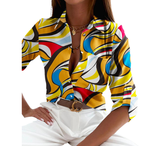 2024 <span class=keywords><strong>Plus</strong></span> <span class=keywords><strong>Size</strong></span> Damen Frühling Herbst Bedruckter Stand knopf Lässig Slim Fit Langarm blusen und Hemden - Product Image 5