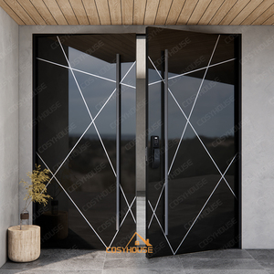 Portes doubles en acier poli de luxe, finition miroir haute brillance, entrée extérieure, serrure de sécurité intelligente, entrée principale pour appartement, hôtel - Product Image 3