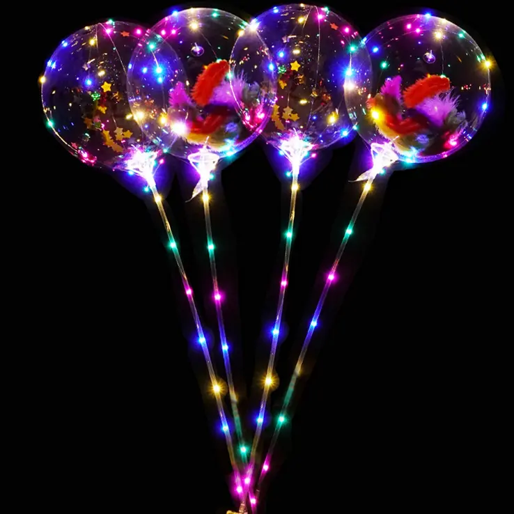 transparent bubble LED bobo balloon with string lights with stick Rainbow Unicorn Hand Holding Stick Balloons