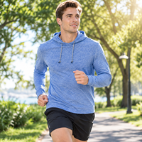 Sweat-shirts à capuche de performance pour hommes, personnalisés en gros, 95 % polyester, 5 % élasthanne, jersey chiné respirant, anti-UV, évacuant l'humidité