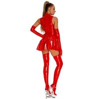 MOGlovers Neuestes Damen Sexy Club Party Kurzes Wet-Look Latex Bodycon Kleid Heiß Schwarz Rot Reißverschluss PU-Leder Ärmellos Falten Mini