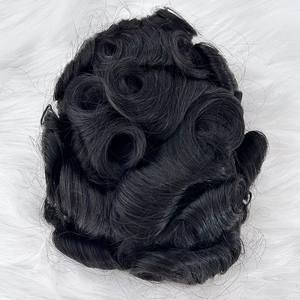 Prótesis Capilares Indias Remy Baratas, Onduladas Negras Naturales, con Base Fina de Mono + PU y Cierre de Encaje, Textura de 24mm, Toupee de Cabello <span class=keywords><strong>Permanente</strong></span> - Product Image 2