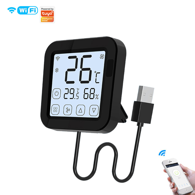 Tuya WiFi Smart IR Thermostat AC Controller with LCD Touch Screen Temperature and Humidity Monitor and Voice Control for Air AC