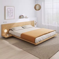 Lit Tatami Japonais en Bois à Plateforme Flottante, Cadre de Lit Basse avec Rangement, Tailles Queen et King, Meuble de Chambre à Coucher – Vente en Gros