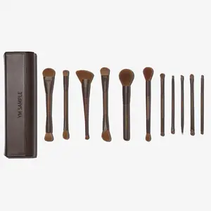 BEILI Custom Complete Professional Makeup Brushes Coffee Vegan Double Ended Luxury Full Makeup Brush Set Private Label With Case