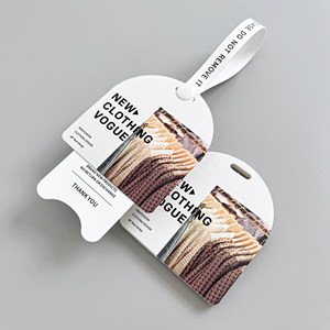 Etiqueta colgante troquelada <span class=keywords><strong>con</strong></span> textura de lino, doble borde festoneado, collage de fotos, <span class=keywords><strong>cinta</strong></span> blanca, cierre a presión, etiqueta de <span class=keywords><strong>ropa</strong></span> de moda urbana - Product Image 4