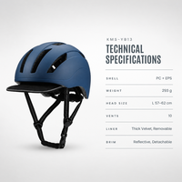 Casque de vélo électrique KMS-YB13, coque en PC, doublure en EPS, 293g, léger, 10 aérations, visière réfléchissante amovible, intérieur amovible