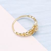 Bague en or massif 14 carats, style rétro coréen-japonais, simple, avec fleur creuse et topaze blanche, pour femmes