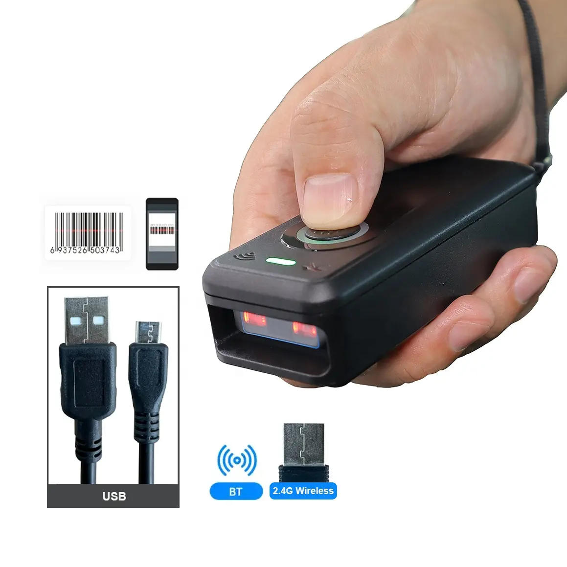 Support Connected Mobile Phone 2D QR 1D Wireless BT Pocket Mini Barcode Scanner For Pos Inventory Barcode Verify