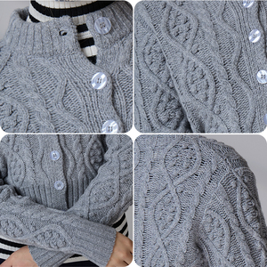 Custom OEM & ODM Women's Sweater 100% Merino Wool <b>Mock</b> <b>Neck</b> Cable Knitwear Knit Cardigan - Product Image 4