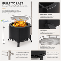 Barbecue extérieur en acier noir sans fumée au design moderne avec grille pivotante réglable et foyer en fonte avec couvercle