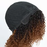 Perruques en cheveux humains Remy bouclés afro avec frange mèches marron/blondes, perruque brésilienne 4A coupe bob pour femmes (couleurs plus foncées)