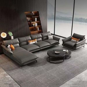 Sofá Esquinero en Forma de L de Cuero Genuino Moderno y Elegante GEDO 2026 S091, Material de Cuero Lujoso y Genuino - Product Image 3