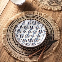 Napperon en toile de jute ronde naturelle de 15 pouces bord frangé rustique décoratif pour la décoration de table