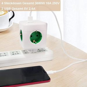 Russia European Type E02a Portable Power <b>Adapter</b> International <b>Plug</b> <b>Adapter</b> Cube Socket 4 EU Outlets with 2 USB Ports for Travel - Product Image 3