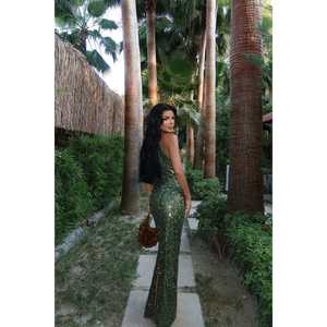 Robe de soirée verte Shion, col montant, longueur ras du sol, ornée de perles 3D, de fleurs et de plumes, taille XL, idéale pour les fêtes et les bals de promo - Product Image 1