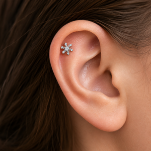<span class=keywords><strong>Piercing</strong></span> Labret en Titane ASTM F136 Plaqué Or avec Flocon de Neige et Zircon Cubique, Filetage Interne 8mm, pour Hélix, Tragus, Lèvre, Nez - Product Image 3