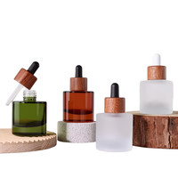 Botol Tetes Kaca Transparan Buram Anti Cahaya 30ml dengan Tutup Kayu Bambu, Alas Tebal untuk Minyak Esensial & Serum