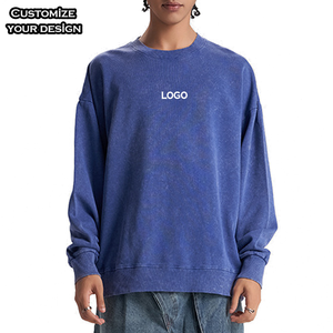 Custom <b>Men's</b> Acid Wash Long Sleeve Cotton T-Shirt Oversized Plus Size Streetwear Embroidery Pultover Logo Print Vintage <b>Pullover</b> - Product Image 2