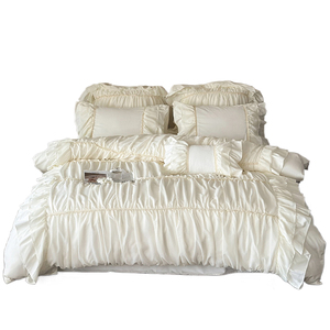 French Princess Style Cotton <b>Bedding</b> <b>Set</b> 4 Pcs Bubble Pleated Edge Duvet Cover Home Use Solid Color Breathable - Product Image 5