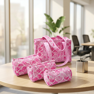 Set de Bolsas de Aseo Acolchadas con Estampado de Conchas Rosas y Cierre de Cremallera, Bolso Tote de Moda para Mujer y Accesorios - Product Image 6