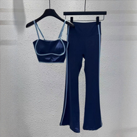 Ensemble athlétique 2 pièces pour femme : débardeur et pantalon évasé long, respirant, confortable, dos nu, motif lettres, pour gym et yoga