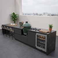 Cuisine extérieure modulaire de luxe en acier inoxydable ignifuge avec barbecue Kamado, porte vitrée, réfrigérateur et évier pour cour japonaise
