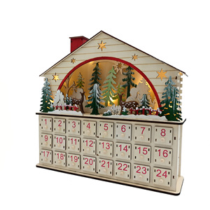 Calendario dell'Avvento Personalizzato in Legno a Forma di Casa, Regalo Creativo per il Conto alla Rovescia di Natale, Calendario da Scrivania Natalizio - Product Image 1
