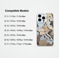 Coque de téléphone en TPU transparente à motif géographique en blocs de puzzle en bois, esthétique rétro de voyage pour iPhone 17 16 15 14 13 Pro Max