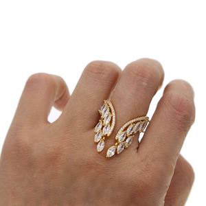 Anneau ouvert en cristal CZ avec feuilles torsadées et strass, style coréen, pour <span class=keywords><strong>femme</strong></span>, ange - Product Image 6