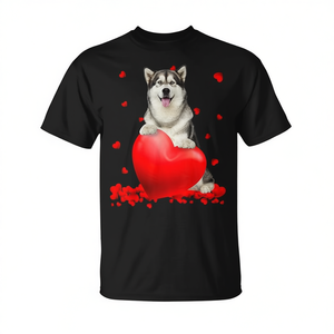 T-shirt pour hommes et femmes avec motif cœur de chien Alaskan Malamute pour la Saint-Valentin - Product Image 2