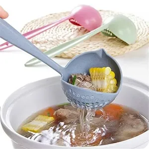Cuchara de sopa 2 en 1 de paja de trigo con mango largo, cuchara coladora para sopa, cuchara para olla con filtro, utensilios de cocina - Product Image 3