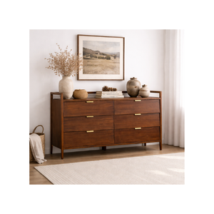 Commode moderne en bois à 6 tiroirs, armoire de rangement longue de style mid-century pour chambre à coucher, salon, salle à manger - Product Image 1