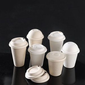 Vasos Desechables Biodegradables de Bagazo con Tapas, Vasos de Papel de Caña de Azúcar para Bebidas Calientes, para Fiestas y Campamentos - Product Image 1