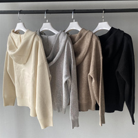 Hiver Confortable Custom Soft Cozy Wool Knitted Sweater Hooded Elegant Two Pieces Lounge Wear Long Pants Ladies Sweater Sets