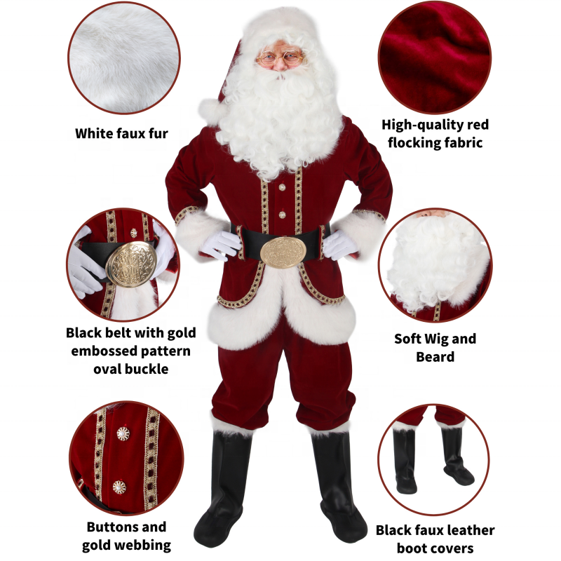 Chaqueta Papa Noel Disfraz Papá Noel 11 Piezas XXXL - Chaqueta, Pantalones, Barba, Peluca Y Saco - Profesional Barba Papa Noel Adulto